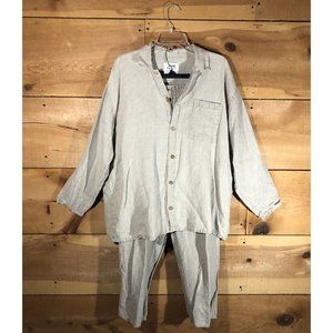 FLAX by Jeanne Engelhart 2 Piece Outfit Button Up Shirt & Pants Womens Large